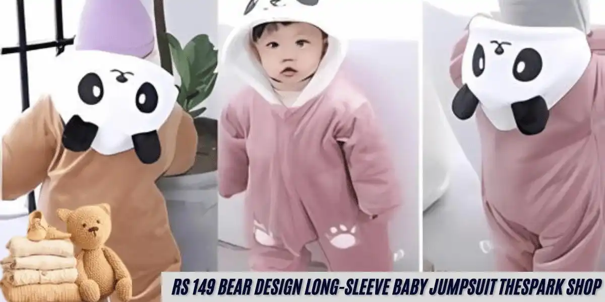 This image showing a Rs 149 Bear Design Long-Sleeve Baby Jumpsuit Thespark Shop